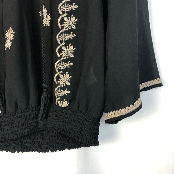 Maurices Black & Brown Embroidered Cold Shoulder Long Sleeve Blouse XS - Picture 4 of 4